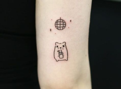 Disco Hamster Disco Cat Tattoo, Comforting Tattoos, Hamster Tattoo Minimalist, Snorlax Tattoo, Hamster Tattoo, Metamorphosis Tattoo, Calvin And Hobbes Tattoo, Abstract Flower Tattoos, Elephant Family Tattoo