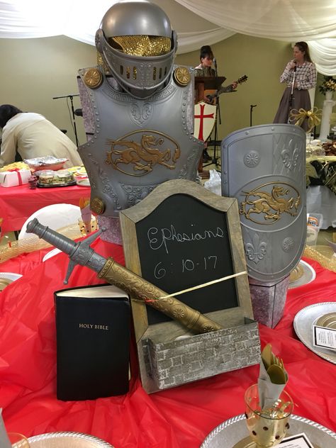 Armor Of God Snack Ideas, Armor Of God Snacks, Armor Of God Decoration Ideas, Diy Armor Of God, Armor Of God Vbs Decorations, Kingdom Vbs Crafts, Medieval Diy, Castle Decorations, Sunday School Themes