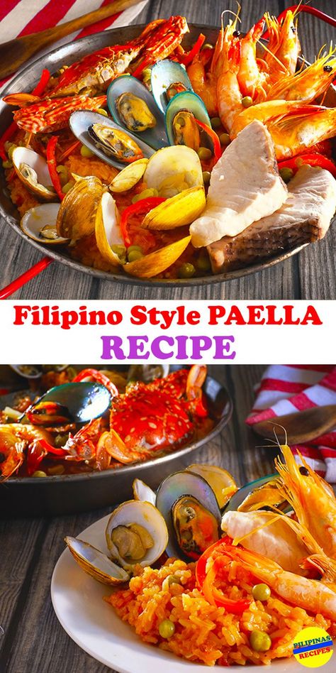 One of the Best Paella Recipe in the World. The Pinoy Style Seafood Paella. Filipino Seafood Recipes, Filipino Paella Recipe, Butterbean Recipes, Filipino Seafood, Best Paella Recipe, Pilipino Recipe, Paella Seafood, Paella Recipes, Vegetable Paella