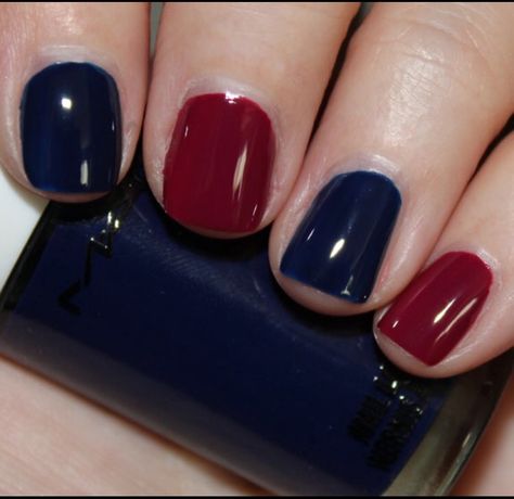 Navy Blue And Burgundy Nails, Navy And Burgundy Nails, Navy Blue And Red Nails, Red And Navy Nails, Burgundy And Navy Nails, Navy Nails, Dark Red Nails, Red Polish, Cream Nails