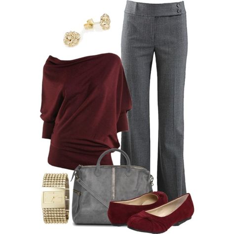 No. 120 - Stretch pants Tops For Gray Pants, Charcoal Outfit Color Combos, Styling Gray Pants, Gray Pants Outfit Women, Charcoal Pants Outfit, Wine Colored Clothes, Work Oufit, Grey Pants Outfit, Outfit Combos