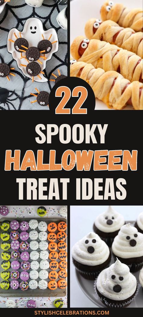 22 Spooky Halloween Treat Ideas Easy Halloween Food For Party Simple, Simple Halloween Treats, Mummy Hotdogs, Delicious Food Ideas, Halloween Treat Ideas, Spooky Halloween Treats, Haunted House Party, Easy Halloween Food, Halloween Food Treats