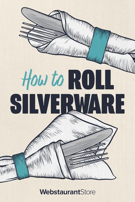 Silverware rolled in napkin with text "How to roll silverware". How To Roll, Catering Business, Napkin Folding, Step By Step Instructions, The Process, To Learn, Step By Step, Tap, Table Settings