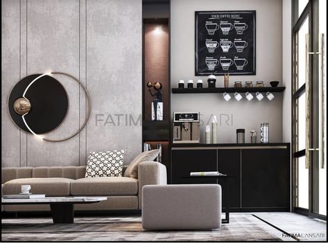 Luxury Coffee Corner, Bedroom Interior Design Modern, Coffee Area, Office Decor Professional, Luxury Coffee, Tv Wall Design, Coffee Corner, Furniture Layout, Coffee Design