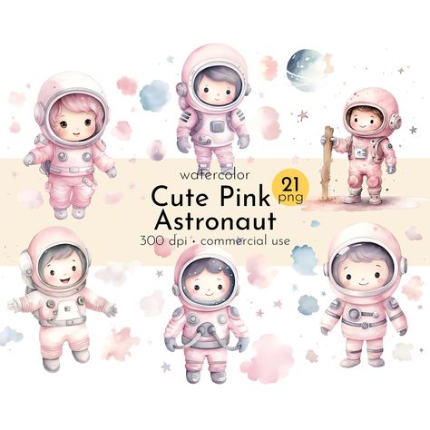 Pink Astronaut, Astronaut Images, Festive Party Decorations, Unique Crafts, Personalized Invitations, Planner Organization, Cute Pink, Space Art, Watercolor Clipart