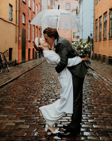 Kindhearted Rebels on Instagram: "A rainy and cold November day in Copenhagen makes the most romantic scene for an elopement ❤️" Wedding Rain Photography, Rainy Wedding Photos, Denmark Wedding, Copenhagen Wedding, Rain Wedding, Wedding Shooting, Rain Photo, Rainy Wedding, Bride And Groom Pictures