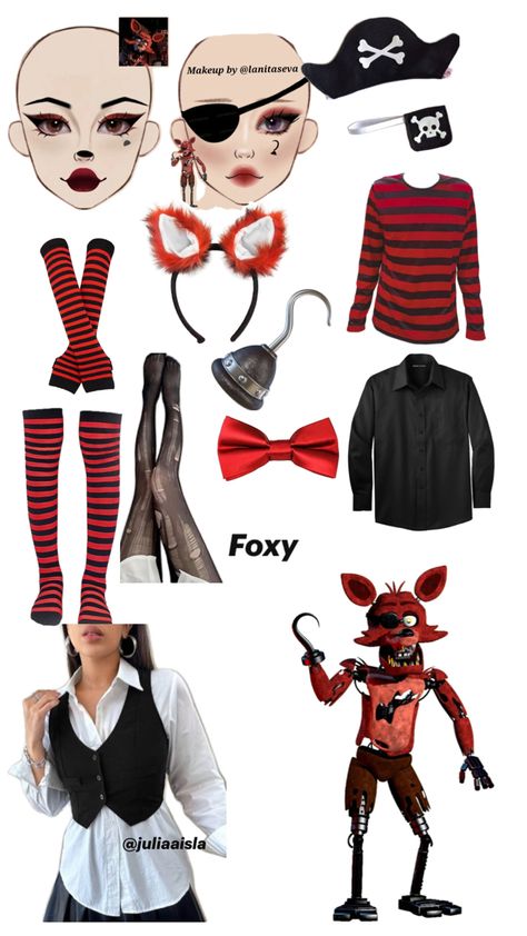 Costume Halloween fnaf Fnaf Foxy Costume, Foxy Costume, Fnaf Costume, Amazing Halloween Costumes, Cute Group Halloween Costumes, Fnaf Foxy, Fnaf Cosplay, Easy Cosplay, Matching Outfits Best Friend