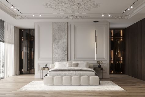 MA|173 master bedroom :: Behance Classic Interior Design Bedroom, Neo Classical Bedroom, Modern Classic Bedroom, Classical Bedroom, Classy Interior, Classic Bedroom Design, Classical Interior, Bedroom Interior Design Luxury, Classic Interior Design