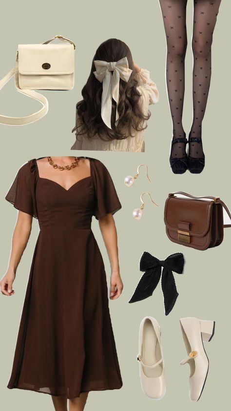 Brown Coquette Outfit, Outfit Medias, Hoco Outfit Ideas, Brown Coquette, Fall Formal Dresses, Nutcracker Party, Coquette Outfit, Dresses Aesthetic, Coffee Girl