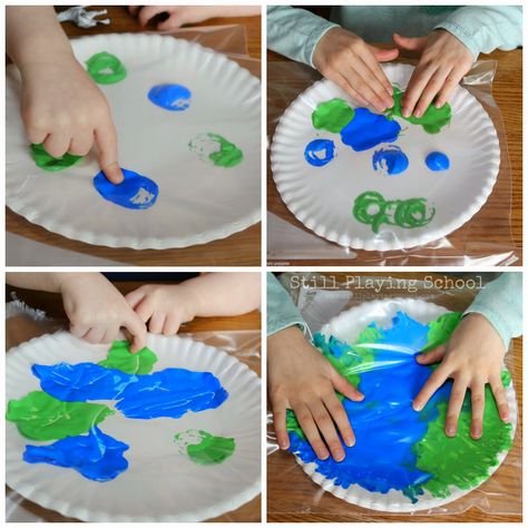 April Toddler Lesson Plans, Earth Lesson Plans Preschool, Earth Day Lesson Plans For Preschool, Earth Activities For Toddlers, April Lesson Plans Preschool, Earth Day Art For Toddlers, Earth Day Activities For Toddlers, Earth Week Activities, Painting In A Bag