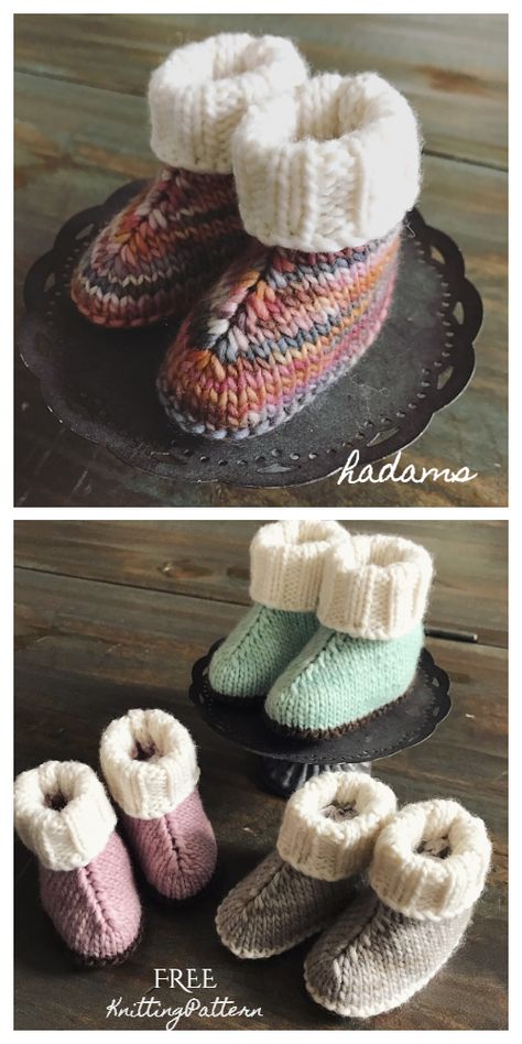 Knit Baby UGG Booties Free Knitting Pattern - Knitting Pattern Baby Socks Knitting Pattern, Baby Boy Knitting Patterns Free, Easy Baby Knitting Patterns, Boys Knitting Patterns Free, Knitted Baby Booties, Baby Booties Free Pattern, Knit Slippers Free Pattern, Ugg Booties, Crochet Baby Booties Pattern