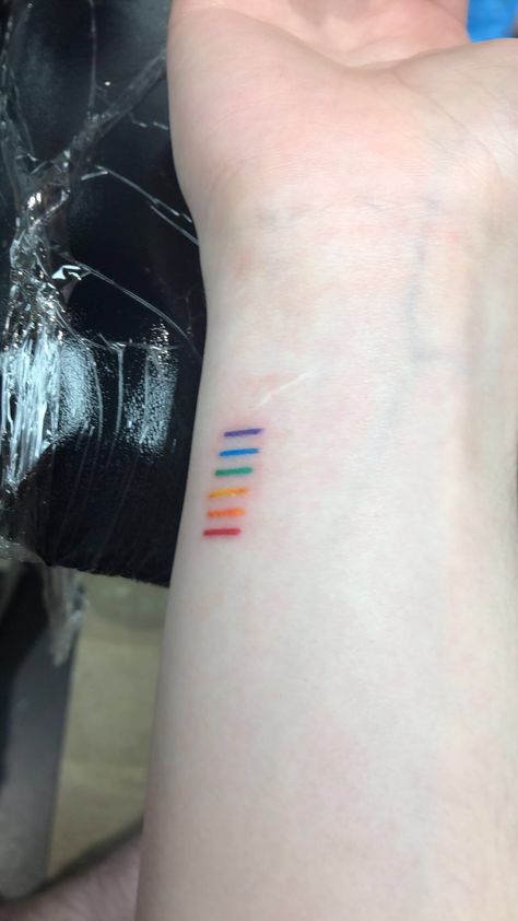 Pride Tattoos Small, Rainbow Barcode Tattoo, Pride Flower Tattoo, Tiny Pride Tattoos, Pride Tatoos Ideas, Minimalist Pride Tattoos, Pride Heart Tattoo, Small Gay Tattoo, Small Lgbtq Tattoos