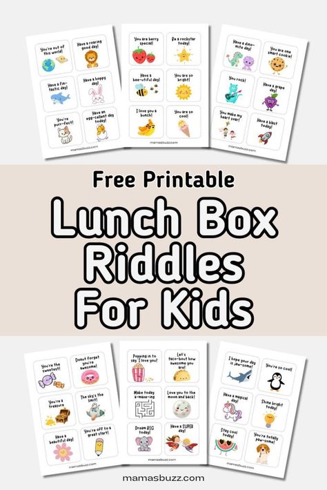 42 Silly Free Printable LunchBox Riddles For Kids Lunchbox Printables, Printable Lunch Notes, Lunchbox Cards, Notes For Kids Lunches, Lunchbox Notes For Kids, Riddles For Kids, Printable Lunch Box Notes, Educational Tips, Lunchbox Jokes