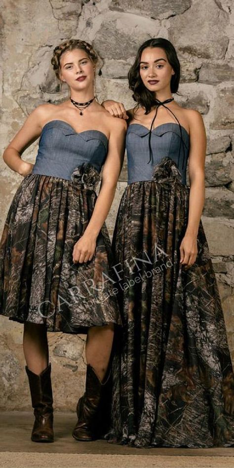 Camo Bridesmaid Dresses For Your Girls ★ #bridalgown #weddingdress Camouflage Skirts Outfit, Camo Bridesmaid Dresses, Camo Dresses, Camo Wedding Dress, Camo Prom Dresses, Kim Wedding, Camo Wedding Dresses, Camo Stuff, Bridesmaid Stuff