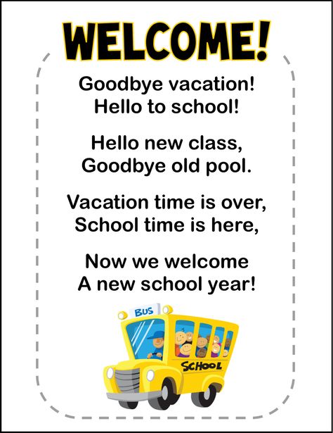 Back to School Freebie:  Poem Printable and Poem Cloze Activity Welcome Back To School Quotes, Welcome Poems, Back To School Poem, School Poem, Kindergarten Poems, Poems About School, Class Quotes, Kids Rhymes, Cloze Activity