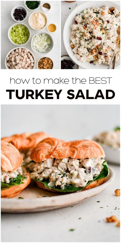 Made with leftover turkey or roast turkey breast, this quick and easy Turkey Salad Recipe is creamy, flavorful, and so easy to make! Enjoy with crackers, scooped over a bed of lettuce, or piled between a butter croissant for the BEST turkey salad sandwich you'll ever make. Turkey Salad Sandwich, Canned Salmon Salad, Avocado Egg Recipes, Turkey Salad Recipe, Ham Salad Recipes, Waldorf Salad Recipe, Best Healthy Dinner Recipes, The Best Turkey, Shredded Turkey