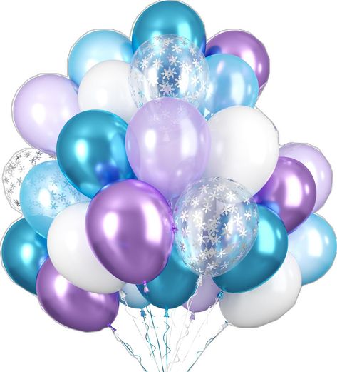 Purple Blue And White Balloon Garland, Purple Blue Silver Balloon Garland, Purple Winter Wonderland Birthday, Snowflake Birthday Party Purple And Silver, Purple Winter Wonderland Backdrop, Frozen Balloons, Frozen Snowflake, Snow Theme, Winter Wonderland Birthday