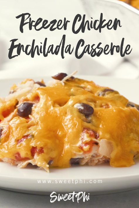 Chicken Enchiladas Freezer Meal, Crockpot Chicken Enchilada Casserole, Shredded Chicken Casserole, Frozen Enchiladas, Freezer Casseroles, Easy Chicken Enchilada Casserole, Chicken Freezer, Chicken Enchilada Bake, Chicken Freezer Meals