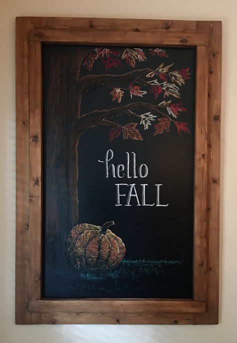 Seasonal Chalkboard Ideas, Chalk Wall Ideas Aesthetic, Autumn Chalkboard Art Ideas, Thanksgiving Chalkboard Ideas Chalk Art, Blackboard Fall Ideas, Fall Chalkboard Art Autumn, Cute Fall Chalkboard Ideas, October Chalkboard Ideas, Fall Tree Chalkboard Art