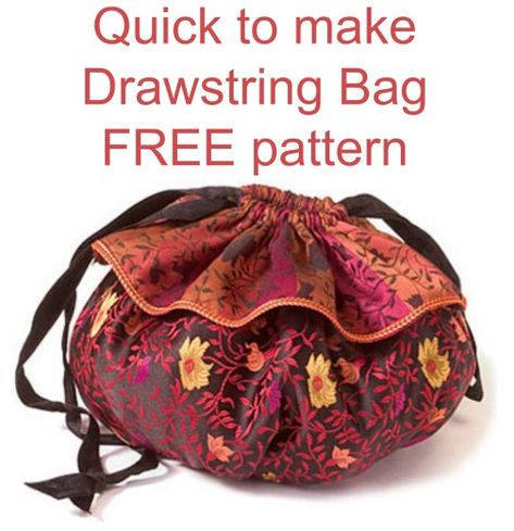 FREE sewing pattern. Drawstring bag sewing pattern. This free sewing pattern for a pretty drawstring bag will show you how to sew a pretty bag to use as a gift bag, cosmetics bag or a travel and storage bag for your jewelry. Make it in any size. #SewABag #BagSewingPattern #SewingForFree #FreeSewingPattern #FreeBagPattern #QuickSewingPattern Drawstring Bag Sewing Pattern, Satchel Pattern, Origami Tote Bag, Drawstring Bag Diy, Drawstring Bag Pattern, Small Drawstring Bag, Bag Pattern Free, How To Make Purses, Diy Bags Patterns