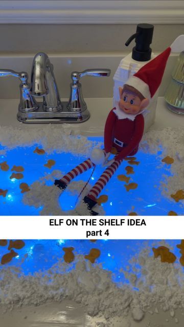 Mallory Lee | Stylish Mom | Dallas, TX on Instagram: "Comment “lights” to get $6 blue fairy lights sent to your inbox! Elf on the Shelf gone wild! 🎣 Our mischievous elf is ‘Ice fishing’ for goldfish in the sink – a silly twist to holiday fun! 🎅🐟✨ . . . #ElfOnTheShelf #elfontheshelfideas #kidschristmas #holidaymagic #diychristmas #elfideas #parentlife #toddlermom #christmastradition" Blue Elf On The Shelf, Summer Elf On The Shelf, First Day Back Elf On The Shelf Ideas, Elf On The Shelf Frozen Sink, Elf On The Shelf Goldfish, Elf On The Shelf Christmas Lights, Elf On The Shelf Sink Ideas, Elf On The Shelf Fishing Ideas, Elf Fishing For Goldfish