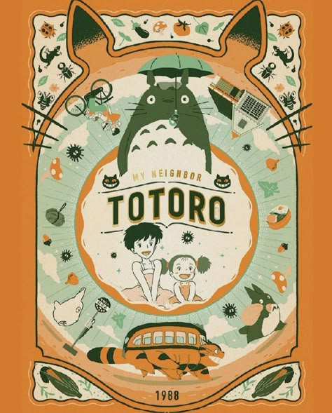 Totoro Graphic Design, Studio Ghibli Graphic Design, Ghibli Graphic Design, Studio Ghibli Design, Cool Poster Designs, Studio Ghibli Poster, Studio Ghibli Fanart, Adobe Illustrator Design, Ghibli Artwork