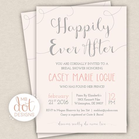 Bridal Shower Happily Ever After, Bridal Shower Invitation Wording, Bridal Shower Invitations Free, Blush Pink Bridal Shower, Bridal Shower Invitations Diy, Pink Bridal Shower Invitations, Bridal Shower Invitations Printable, Disney Bridal Showers, Silver Invitation