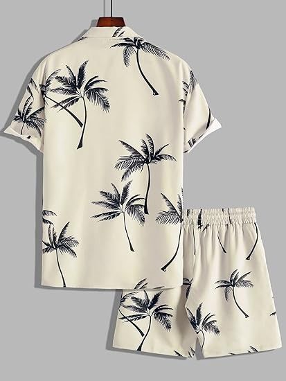 Amazon.com: MakeMeChic Men's Casual 2 Piece Outfits Short Sleeve Button Down Button Up Shirt and Shorts Set Apricot L : Sports & Outdoors Night Dress For Man, Bekväma Outfits, Mens Pajamas Set, Drawstring Waist Shorts, Shirt And Shorts, Night Suit, Palm Tree Print, Mood Light, Men Beach