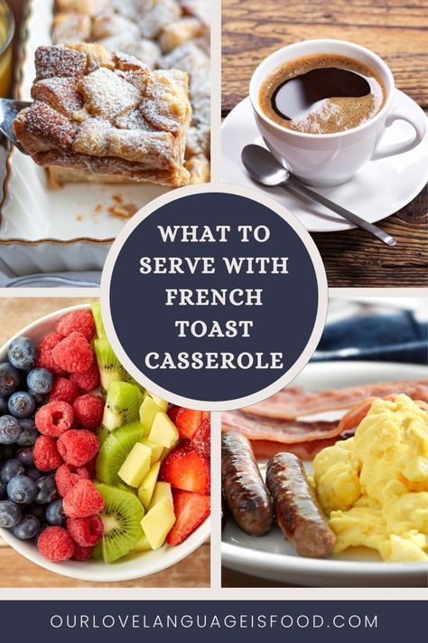 This expertly curated list of what to serve with French Toast Bake is a must-read! Brioche French Toast Casserole, Weekend Breakfast Recipes, French Toast Brunch, Breakfast Casserole French Toast, Sweet French Toast, Brunch Food Ideas, Homemade Brunch, Homemade French Toast, Hosting A Brunch