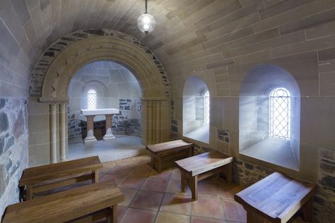 GLM’s St. Comghan’s Chapel: A Newly Designed, Handcrafted Private Chapel in Scotland Private Chapel, Bronze Door Handle, Chapel In The Woods, Isle Of Iona, Romanesque Architecture, Sacred Architecture, Religious Architecture, Architectural Section, Terracotta Tiles