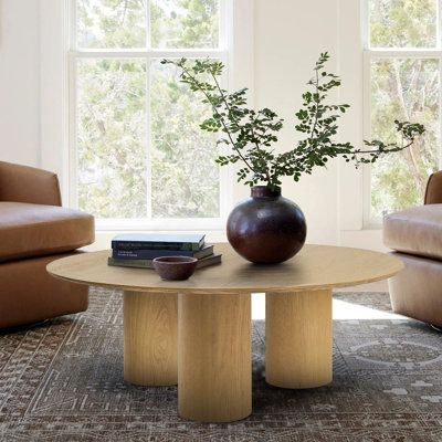 Crafted with genuine WHITE OAK! If you are looking for a low-profile round wood coffee table, this is the perfect choice for your low-lying couch! 16" height is lower to the ground, and the height is usually the same as the sofa's seating cushions. Placing short coffee tables in front of modern sofas and chairs will provide a practical storage surface without interrupting your line of sight, which makes your living room airier and bigger! 40" x 40'' is big enough to hold everything, the circular Round Black Coffee Table, White Round Coffee Table, Black Coffee Table, Drum Coffee Table, Round Wood Coffee Table, Solid Coffee Table, Coffee Table Rectangle, White Oak Wood, Black Coffee Tables