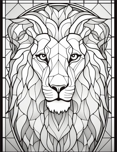 Abstract Art Coloring Pages, Lion Stained Glass Pattern, Stained Glass Coloring Pages, Disney Stained Glass, Color By Number Printable, Animal Templates, Easy Pixel Art, Detailed Coloring Pages, Printable Adult Coloring Pages