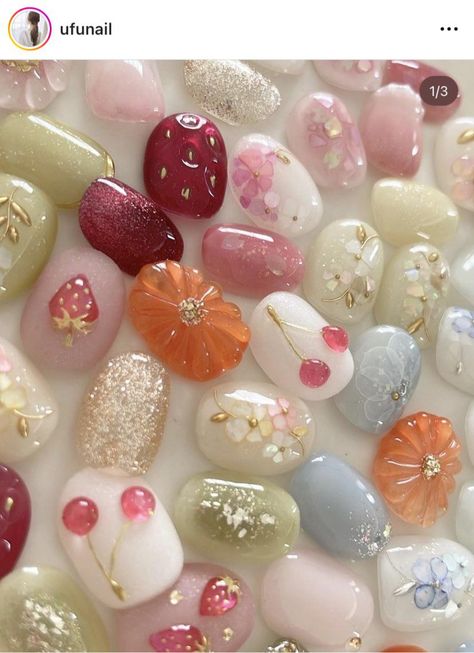 Jelly Fruit Nails, Japanese Hard Gel Nails, 3d Jelly Nails, Korean Fruit, Hard Gel Nails, Japanese Nail Art, Candy Theme, Nail Candy, Fruit Jelly