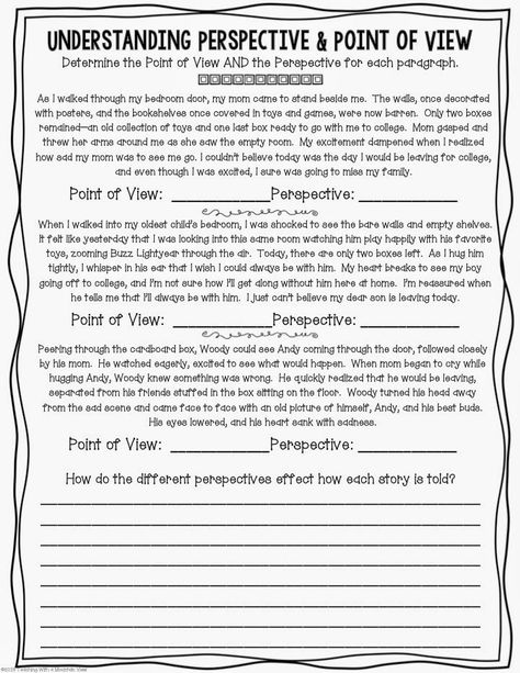 Free understanding perspective and point of view printable to go with Toy Story Scene! Point Of View Vs Perspective, Perspective Lessons For Middle School, Point Of View Activities Middle School, Point Of View Worksheet, Perspective Worksheet, Authors Perspective, Authors Point Of View, Education Worksheets, Reading Lesson Plans