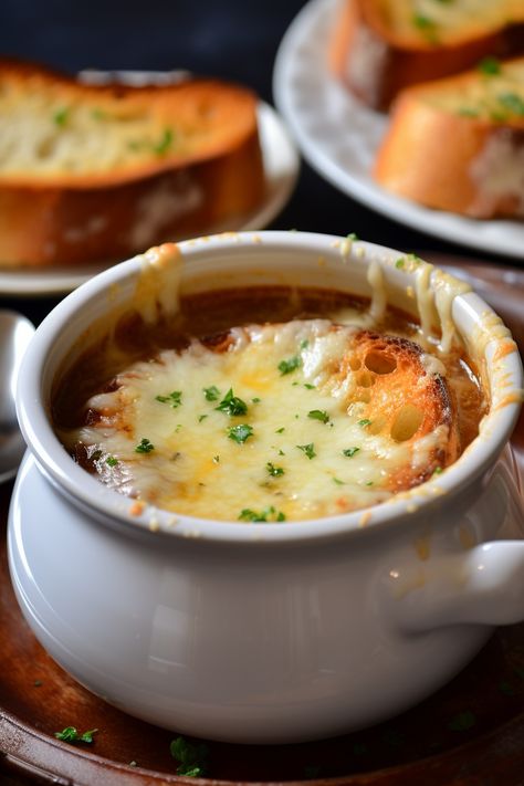 Classic French Onion Soup, Cheesy Bread, French Onion Soup, French Onion, Onion Soup, Simple Recipes, Sweet Onion, Caramelized Onions, Soups And Stews