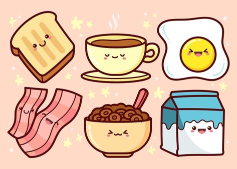 Hand drawn breakfast food collection | Free Vector #Freepik #freevector #food Stiker Food Cute, Cute Simple Stickers, Stiker Food, Breakfast Doodles, Food Drawing Easy, Cartoon Breakfast, Doodling Tutorial, Diy Breakfast, 귀여운 음식 그림