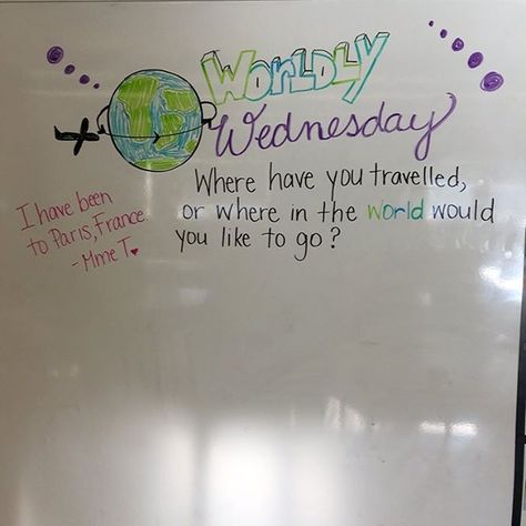 Where have you travelled? #miss5thswhiteboard #teachersofinstagram #teachersfollowteachers #iteach7th #iteachtoo Whiteboard Prompts, Whiteboard Questions, Whiteboard Writing, Morning Writing, Classroom Whiteboard, Whiteboard Messages, Morning Board, Quick Writes, White Boards