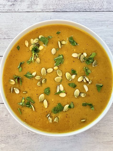 Roasted Butternut Squash & Ginger Soup • Sarah Koszyk Squash Ginger Soup, Butternut Squash Ginger Soup, Ginger Soup, Roasted Butternut Squash Soup, Butternut Squash Soup, Squash Soup, Russet Potatoes, Roasted Butternut Squash, Roasted Butternut