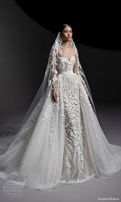 zuhair murad fall 2024 bridal strapless sweetheart neckline fully embellished sheath wedding drss a line overskirt chapel train (2) mv veil -- Zuhair Murad Fall 2024 Wedding Dresses | Wedding Inspirasi #wedding #weddings #bridal #weddingdress #weddingdresses #bride #fashion #label:ZuhairMurad #season:Fall/Winter #week:462023 #year:2024 ~ Fall 2024 Wedding, Wedding Dresses Zuhair Murad, Zuhair Murad Bridal, 2025 Wedding, Applique Wedding, Top Wedding Dresses, Applique Wedding Dress, Dream Wedding Ideas Dresses, 2024 Wedding