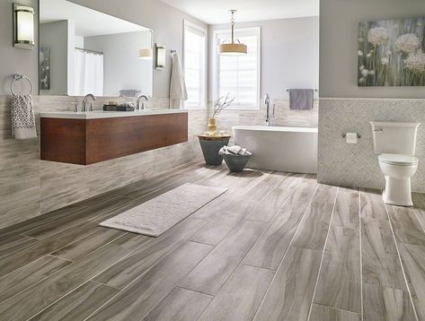 ASPENWOOD ASH WOOD LOOK TILE Wood Look Tile Bathroom, Gray Wood Tile Flooring, Wood Tile Bathroom Floor, Grey Wood Tile, Faux Wood Flooring, Wood Tile Bathroom, Bathroom Basement, Grey Wood Floors, Ceramic Floor Tile