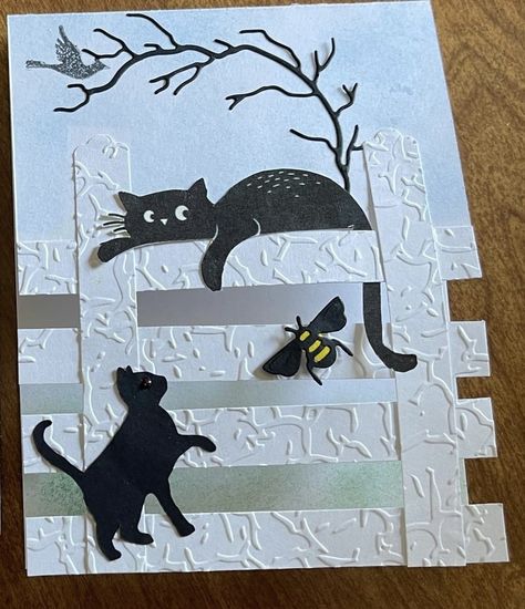 Cards With Cats Handmade, Cards With Cats, Trellis Cards, Fence Cards, Cat Cards Handmade, Designer Paper Cards, Tattered Lace Cards, Crafters Companion Cards, Birthday Card Drawing