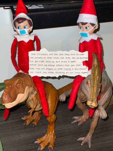 Dinosaur Elf on the shelf #Dinosaur #Elfontheshelf Dinosaur Elf On The Shelf, Elf And Dinosaurs, Elf On The Shelf With Stuffed Animals, Elf On The Shelf With Dinosaurs, Elf Dinosaur Ideas, Elf On The Shelf Dinosaur Ideas, Elf On The Shelf Dinosaur, Elf 2023, Awesome Elf On The Shelf Ideas