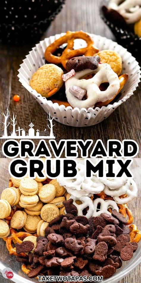 This sweet and salty Graveyard Grub Mix is a great Fall snack to have on hand. It is perfect for a fun after school snack for the kids or an appetizer at a Halloween party! It's also great for Fall or Halloween-themed parties! Mix and match the snacks you have on hand to build your snack mix. #monstermunch #forkids #recipes #graveyardgrub #halloweenideas #spookytreats Halloween Carry In Food Ideas, Halloween Snack Mix Recipes, Halloween Snacks Diy, Halloween Work Party, Halloween Party Mix, Halloween Themed Appetizers, Classroom Cooking, Fun Halloween Party Food, Party Mix Snacks