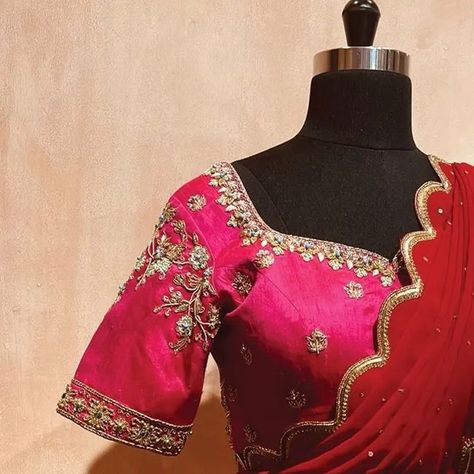 Mahitha Prasad on Instagram: "Another Kaleidoscopic Tale of Timeless Elegance! 🌸✨" A symphony of colours, this creation by Mahitha Prasad brings with it a Yellow Silk skirt featuring hand-painted Kalamkari flowers paired with a hot pink silk blouse and a red net dupatta. While The neckline of the blouse dazzles with intricate embroidery, adorned with beads and sequins, lending an air of ethereal charm to the ensemble, the delicate buttas gracefully scatter over the body, adding a touch of whi Pink Silk Blouse, Lehenga Design, Yellow Silk, Net Dupatta, Intricate Embroidery, Lehenga Designs, Silk Skirt, Pink Silk, Silk Blouse