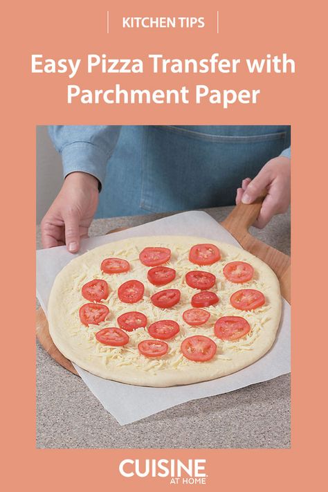 Easy Pizza Transfer with Parchment Paper | Learning how to use a pizza peel is a practice in patience, but with this simple trick, you never need to worry about transferring your pizza from the peel to stone anymore. #food #cuisineathome #cookingtips #cookinghacks #kitchentips #kitchenhacks Using A Pizza Stone, How To Use A Pizza Stone, Pizza Stone How To Use A, Pizza Stone Recipes, Wood Fired Oven Recipes, Homemade Pizza Recipe Easy, Traeger Cooking, Stone Pizza Oven, Pizza Oven Recipes