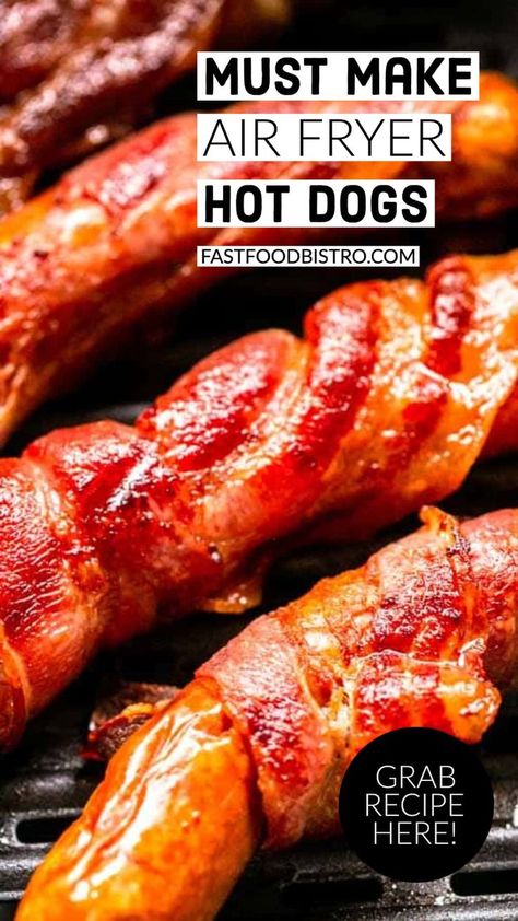 Air Fryer Hot Dogs, Air Fryer Recipes Bacon, Bacon Hot Dogs, Air Fryer Recipes Keto, Milk Buns, Fried Hot Dogs, Bacon Wrapped Hotdogs, Air Fryer Bacon, Wrapped Hot Dogs