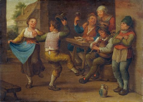 "Feiernde Bauern" ("Celebrating Peasants"), artist unknown, 18th or 19th century. Spanish Collage, 18th Century Peasant, Peasant Boy, Ancient Music, The Pied Piper, Don Giovanni, Jamaica Wedding, Dutch Art, Beer Brewery