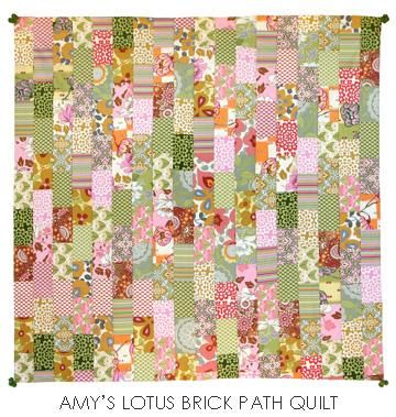 Lotus_quilt Amy Butler Quilt, Brick Quilt, Amy Butler Patterns, Amy Butler Fabric, Pink Saturday, Brick Path, Michaels Craft, Floral Fabrics, Charm Quilt