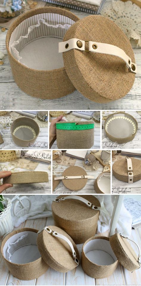 How to make a storage round box ~ DIY Tutorial Ideas! Step by step illustration tutorial. #bag #tutorial #sew #pattern #diy #sewideas #storage #stepbystep #howto #sewingtutorial #handmade #box Diy Gift Box Ideas For Him, Hand Made Jewelry Box, Round Box Diy, Box Making Ideas, Hand Bag Tutorial, Design Bags Diy, Box Diy Ideas, Box Craft Ideas, Box Decoration Ideas