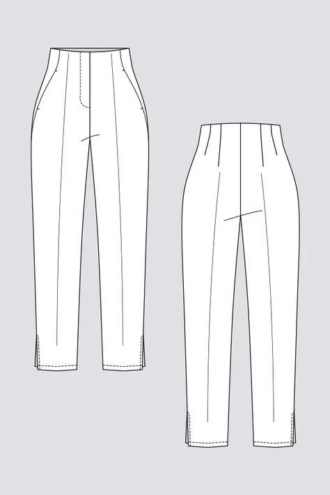 Named Clothing 06-088 Tyyni Cigarette Trousers Pants Technical Drawing, Flat Pants, Pants Drawing, Trousers Pattern, Trouser Pattern, Patron Vintage, Flat Drawings, Sewing Pattern Shop, Fashion Drawing Sketches